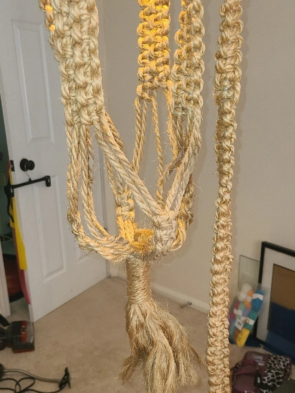 Handcrafted Macrame Hanging Lamp  Natural Beige Jute